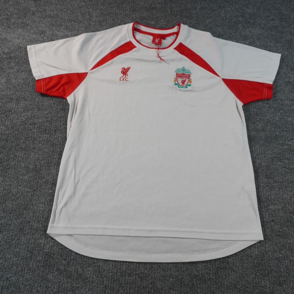 L.F.C. Liverpool Training Jersey Mens L White Red Embroidered Crest Short Sleeve